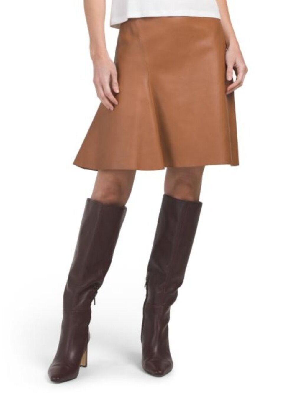 THEORY Leather Side Flounce Mini Skirt
